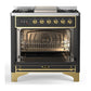 ILVE Majestic III 36-Inch Dual Fuel Range with 6 Sealed Burners + Griddle, 3.5 cu. ft. Oven, Matte Graphite with Brass Trim, Liquid Propane, Triple Glass Door, UM36FNR3MGGLP