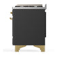 ILVE Majestic III 36-Inch Dual Fuel Range with 6 Sealed Burners + Griddle, 3.5 cu. ft. Oven, Matte Graphite with Brass Trim, Liquid Propane, Triple Glass Door, UM36FNR3MGGLP