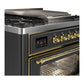 ILVE Majestic III 36-Inch Dual Fuel Range with 6 Sealed Burners + Griddle, 3.5 cu. ft. Oven, Matte Graphite with Brass Trim, Natural Gas, Triple Glass Door, UM36FNR3MGG