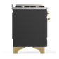 ILVE Majestic III 36-Inch Dual Fuel Range with 6 Sealed Burners + Griddle, 3.5 cu. ft. Oven, Matte Graphite with Brass Trim, Natural Gas, Triple Glass Door, UM36FNR3MGG