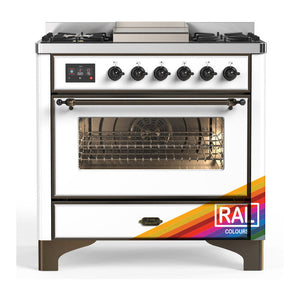 ILVE Majestic III 36-Inch Dual Fuel Range with 6 Sealed Burners + Griddle, 3.5 cu. ft. Oven, RAL with Burnished Trim, Natural Gas, Triple Glass Door, UM36FNR3RAB