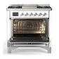 ILVE Majestic III 36-Inch Dual Fuel Range with 6 Sealed Burners + Griddle, 3.5 cu. ft. Oven, RAL with Chrome Trim, Liquid Propane, Triple Glass Door, UM36FNR3RACLP