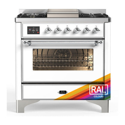 ILVE Majestic III 36-Inch Dual Fuel Range with 6 Sealed Burners + Griddle, 3.5 cu. ft. Oven, RAL with Chrome Trim, Natural Gas, Triple Glass Door, UM36FNR3RAC