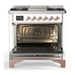 ILVE Majestic III 36-Inch Dual Fuel Range with 6 Sealed Burners + Griddle, 3.5 cu. ft. Oven, RAL with Copper Trim, Liquid Propane, Triple Glass Door, UM36FNR3RAPLP