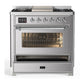 ILVE Majestic III 36-Inch Dual Fuel Range with 6 Sealed Burners + Griddle, 3.5 cu. ft. Oven, Stainless Steel with Chrome Trim, Liquid Propane, Triple Glass Door, UM36FNR3SSCLP