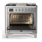 ILVE Majestic III 36-Inch Dual Fuel Range with 6 Sealed Burners + Griddle, 3.5 cu. ft. Oven, Stainless Steel with Chrome Trim, Natural Gas, Triple Glass Door, UM36FNR3SSC