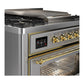 ILVE Majestic III 36-Inch Dual Fuel Range with 6 Sealed Burners + Griddle, 3.5 cu. ft. Oven, Stainless Steel with Brass Trim, Liquid Propane, Triple Glass Door, UM36FNR3SSGLP
