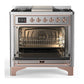 ILVE Majestic III 36-Inch Dual Fuel Range with 6 Sealed Burners + Griddle, 3.5 cu. ft. Oven, Stainless Steel with Copper Trim, Liquid Propane, Triple Glass Door, UM36FNR3SSPLP
