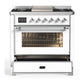 ILVE Majestic III 36-Inch Dual Fuel Range with 6 Sealed Burners + Griddle, 3.5 cu. ft. Oven, White with Chrome Trim, Natural Gas, Triple Glass Door, UM36FNR3WHC