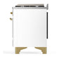 ILVE Majestic III 36-Inch Dual Fuel Range with 6 Sealed Burners + Griddle, 3.5 cu. ft. Oven, White with Brass Trim, Liquid Propane, Triple Glass Door, UM36FNR3WHGLP