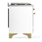 ILVE Majestic III 36-Inch Dual Fuel Range with 6 Sealed Burners + Griddle, 3.5 cu. ft. Oven, White with Brass Trim, Liquid Propane, Triple Glass Door, UM36FNR3WHGLP