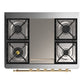 ILVE Majestic III 36-Inch Dual Fuel Range with 6 Sealed Burners + Griddle, 3.5 cu. ft. Oven, White with Brass Trim, Natural Gas, Triple Glass Door, UM36FNR3WHG