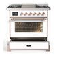 ILVE Majestic III 36-Inch Dual Fuel Range with 6 Sealed Burners + Griddle, 3.5 cu. ft. Oven, White with Copper Trim, Liquid Propane, Triple Glass Door, UM36FNR3WHPLP