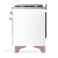 ILVE Majestic III 36-Inch Dual Fuel Range with 6 Sealed Burners + Griddle, 3.5 cu. ft. Oven, White with Copper Trim, Liquid Propane, Triple Glass Door, UM36FNR3WHPLP