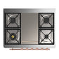ILVE Majestic III 36-Inch Dual Fuel Range with 6 Sealed Burners + Griddle, 3.5 cu. ft. Oven, White with Copper Trim, Liquid Propane, Triple Glass Door, UM36FNR3WHPLP