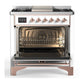 ILVE Majestic III 36-Inch Dual Fuel Range with 6 Sealed Burners + Griddle, 3.5 cu. ft. Oven, White with Copper Trim, Natural Gas, Triple Glass Door, UM36FNR3WHP