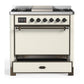 ILVE Majestic III 36-Inch Dual Fuel Range with 6 Sealed Burners + Griddle, 3.5 cu. ft. Oven, Antique White with Burnished Trim, Natural Gas, Solid Door, UM36FQNR3AWB