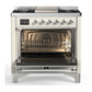 ILVE Majestic III 36-Inch Dual Fuel Range with 6 Sealed Burners + Griddle, 3.5 cu. ft. Oven, Antique White with Chrome Trim, Liquid Propane, Solid Door, UM36FQNR3AWCLP