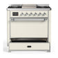 ILVE Majestic III 36-Inch Dual Fuel Range with 6 Sealed Burners + Griddle, 3.5 cu. ft. Oven, Antique White with Chrome Trim, Liquid Propane, Solid Door, UM36FQNR3AWCLP