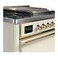 ILVE Majestic III 36-Inch Dual Fuel Range with 6 Sealed Burners + Griddle, 3.5 cu. ft. Oven, Antique White with Brass Trim, Natural Gas, Solid Door, UM36FQNR3AWG