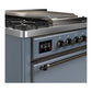 ILVE Majestic III 36-Inch Dual Fuel Range with 6 Sealed Burners + Griddle, 3.5 cu. ft. Oven, Blue Grey with Burnished Trim, Liquid Propane, Solid Door, UM36FQNR3BGBLP