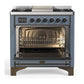 ILVE Majestic III 36-Inch Dual Fuel Range with 6 Sealed Burners + Griddle, 3.5 cu. ft. Oven, Blue Grey with Burnished Trim, Natural Gas, Solid Door, UM36FQNR3BGB