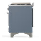 ILVE Majestic III 36-Inch Dual Fuel Range with 6 Sealed Burners + Griddle, 3.5 cu. ft. Oven, Blue Grey with Chrome Trim, Natural Gas, Solid Door, UM36FQNR3BGC