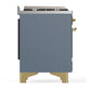 ILVE Majestic III 36-Inch Dual Fuel Range with 6 Sealed Burners + Griddle, 3.5 cu. ft. Oven, Blue Grey with Brass Trim, Natural Gas, Solid Door, UM36FQNR3BGG