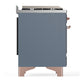 ILVE Majestic III 36-Inch Dual Fuel Range with 6 Sealed Burners + Griddle, 3.5 cu. ft. Oven, Blue Grey with Copper Trim, Natural Gas, Solid Door, UM36FQNR3BGP