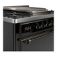 ILVE Majestic III 36-Inch Dual Fuel Range with 6 Sealed Burners + Griddle, 3.5 cu. ft. Oven, Glossy Black with Burnished Trim, Liquid Propane, Solid Door, UM36FQNR3BKBLP