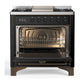 ILVE Majestic III 36-Inch Dual Fuel Range with 6 Sealed Burners + Griddle, 3.5 cu. ft. Oven, Glossy Black with Burnished Trim, Liquid Propane, Solid Door, UM36FQNR3BKBLP