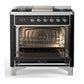 ILVE Majestic III 36-Inch Dual Fuel Range with 6 Sealed Burners + Griddle, 3.5 cu. ft. Oven, Glossy Black with Chrome Trim, Liquid Propane, Solid Door, UM36FQNR3BKCLP