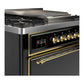 ILVE Majestic III 36-Inch Dual Fuel Range with 6 Sealed Burners + Griddle, 3.5 cu. ft. Oven, Glossy Black with Brass Trim, Liquid Propane, Solid Door, UM36FQNR3BKGLP