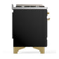 ILVE Majestic III 36-Inch Dual Fuel Range with 6 Sealed Burners + Griddle, 3.5 cu. ft. Oven, Glossy Black with Brass Trim, Liquid Propane, Solid Door, UM36FQNR3BKGLP