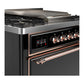 ILVE Majestic III 36-Inch Dual Fuel Range with 6 Sealed Burners + Griddle, 3.5 cu. ft. Oven, Glossy Black with Copper Trim, Liquid Propane, Solid Door, UM36FQNR3BKPLP