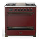 ILVE Majestic III 36-Inch Dual Fuel Range with 6 Sealed Burners + Griddle, 3.5 cu. ft. Oven, Burgundy with Burnished Trim, Natural Gas, Solid Door, UM36FQNR3BUB