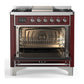 ILVE Majestic III 36-Inch Dual Fuel Range with 6 Sealed Burners + Griddle, 3.5 cu. ft. Oven, Burgundy with Chrome Trim, Liquid Propane, Solid Door, UM36FQNR3BUCLP