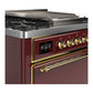 ILVE Majestic III 36-Inch Dual Fuel Range with 6 Sealed Burners + Griddle, 3.5 cu. ft. Oven, Burgundy with Brass Trim, Liquid Propane, Solid Door, UM36FQNR3BUGLP