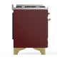 ILVE Majestic III 36-Inch Dual Fuel Range with 6 Sealed Burners + Griddle, 3.5 cu. ft. Oven, Burgundy with Brass Trim, Liquid Propane, Solid Door, UM36FQNR3BUGLP