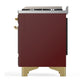 ILVE Majestic III 36-Inch Dual Fuel Range with 6 Sealed Burners + Griddle, 3.5 cu. ft. Oven, Burgundy with Brass Trim, Natural Gas, Solid Door, UM36FQNR3BUG