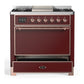 ILVE Majestic III 36-Inch Dual Fuel Range with 6 Sealed Burners + Griddle, 3.5 cu. ft. Oven, Burgundy with Copper Trim, Liquid Propane, Solid Door, UM36FQNR3BUPLP