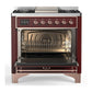 ILVE Majestic III 36-Inch Dual Fuel Range with 6 Sealed Burners + Griddle, 3.5 cu. ft. Oven, Burgundy with Copper Trim, Natural Gas, Solid Door, UM36FQNR3BUP