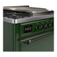 ILVE Majestic III 36-Inch Dual Fuel Range with 6 Sealed Burners + Griddle, 3.5 cu. ft. Oven, Emerald Green with Burnished Trim, Liquid Propane, Solid Door, UM36FQNR3EGBLP