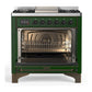 ILVE Majestic III 36-Inch Dual Fuel Range with 6 Sealed Burners + Griddle, 3.5 cu. ft. Oven, Emerald Green with Burnished Trim, Liquid Propane, Solid Door, UM36FQNR3EGBLP