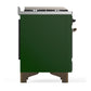 ILVE Majestic III 36-Inch Dual Fuel Range with 6 Sealed Burners + Griddle, 3.5 cu. ft. Oven, Emerald Green with Burnished Trim, Liquid Propane, Solid Door, UM36FQNR3EGBLP
