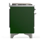 ILVE Majestic III 36-Inch Dual Fuel Range with 6 Sealed Burners + Griddle, 3.5 cu. ft. Oven, Emerald Green with Chrome Trim, Natural Gas, Solid Door, UM36FQNR3EGC