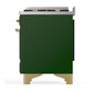 ILVE Majestic III 36-Inch Dual Fuel Range with 6 Sealed Burners + Griddle, 3.5 cu. ft. Oven, Emerald Green with Brass Trim, Natural Gas, Solid Door, UM36FQNR3EGG
