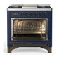 ILVE Majestic III 36-Inch Dual Fuel Range with 6 Sealed Burners + Griddle, 3.5 cu. ft. Oven, Mightnight Blue with Burnished Trim, Liquid Propane, Solid Door, UM36FQNR3MBBLP