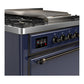 ILVE Majestic III 36-Inch Dual Fuel Range with 6 Sealed Burners + Griddle, 3.5 cu. ft. Oven, Mightnight Blue with Burnished Trim, Natural Gas, Solid Door, UM36FQNR3MBB