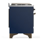 ILVE Majestic III 36-Inch Dual Fuel Range with 6 Sealed Burners + Griddle, 3.5 cu. ft. Oven, Mightnight Blue with Burnished Trim, Natural Gas, Solid Door, UM36FQNR3MBB